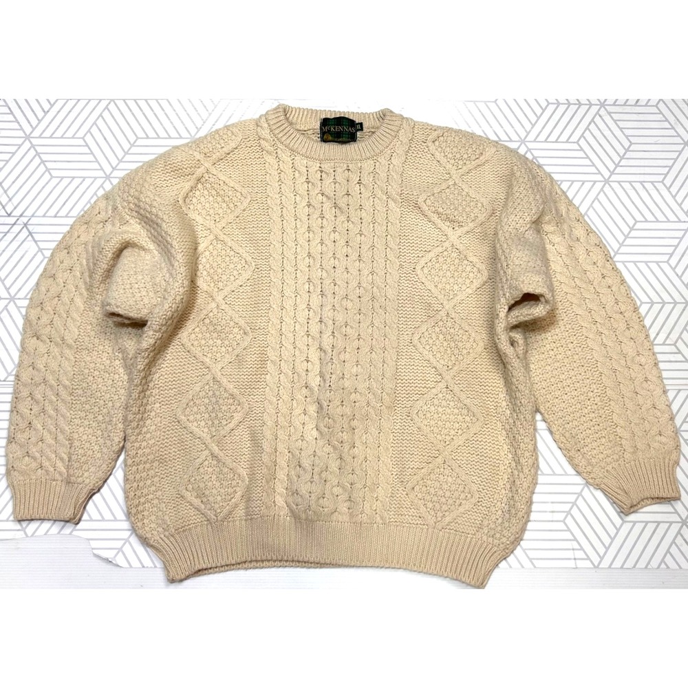 McKennas Highland England Sweater Men's size Xl Wool Fisherman Cable Knit i. - Picture 1 of 9
